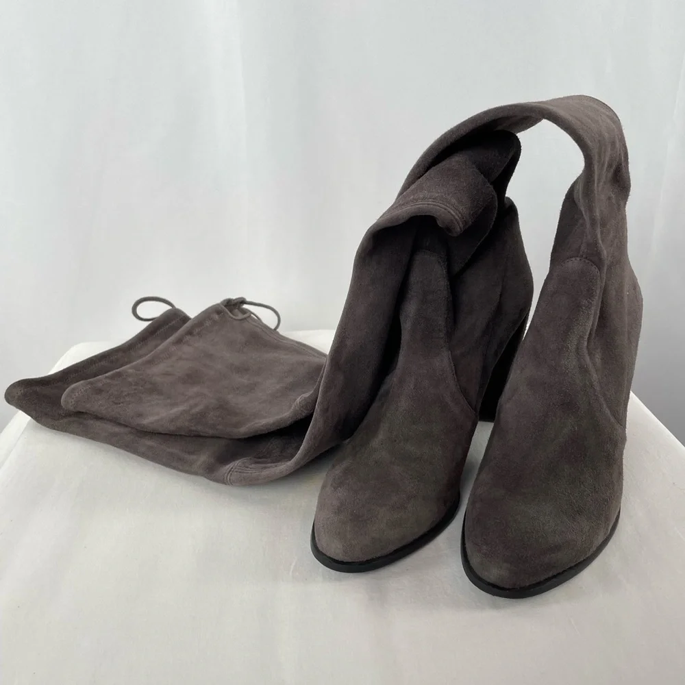 Stuart Weitzman Highland Suede Over The Knee Heeled Boot‎ in Grey Size 9.5